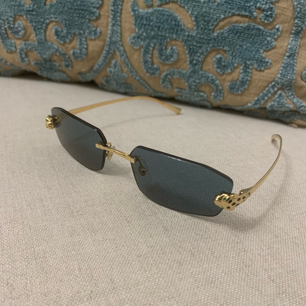 Cartier Gold Rimless Sunglasses with Dark Gray Lenses